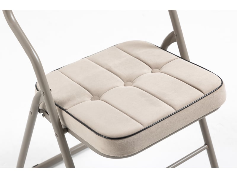  Lot de 2 chaises pliantes avec coussin beige, structure métal, pliables et légères pour cuisine ou réception  - Conforama E