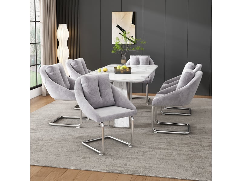  Chaises de salle à manger lot de 6 avec dossier ergonomique  - structure métal velours gris  - Conforama C