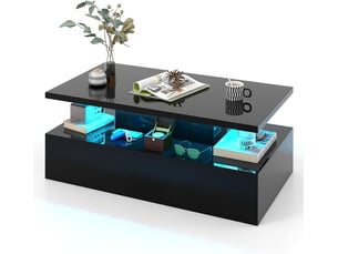 Table basse laquée 110x60x40cm led 20 lumières,8 luminosité avec télécommande,19 modes, nettoyage facile