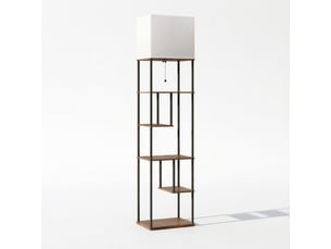 Lampadaire étagère dimmable avec télécommande 5 niveaux bois rustique métal ampoule led cct e27