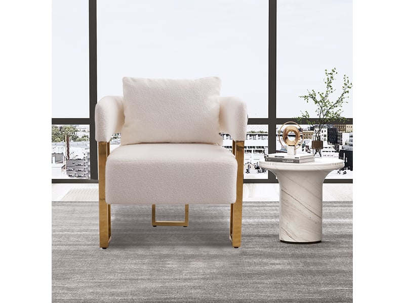  Fauteuil fixe 66x62x68 cm, structure en bois, métal et revêtement en tissu, design moderne, canapé une place, blanc  - Conforama E