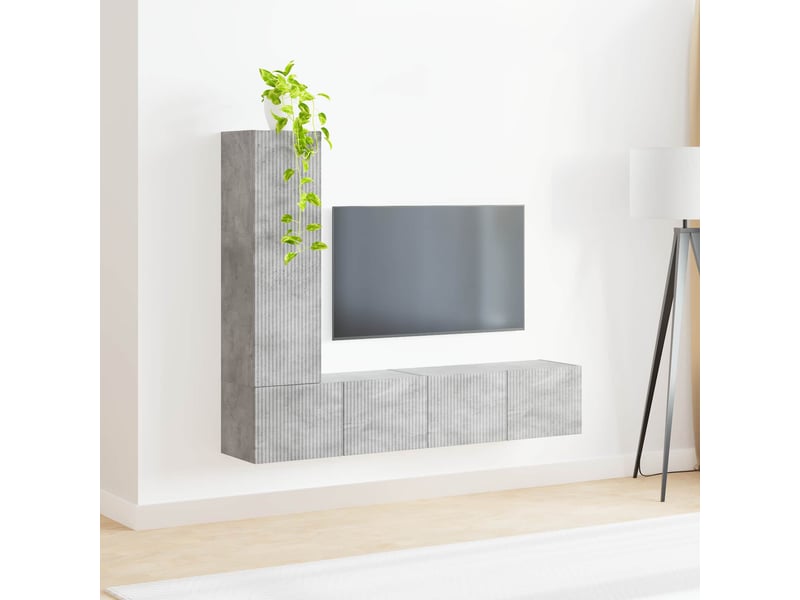  Ensemble meuble tv - banc tv - meuble de rangement 3 pcs gris béton bois d'ingénierie  - Conforama D