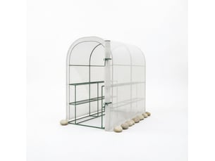 Serre de jardin blanche 123 x 187 x 189 cm avec étagères, porte enroulable et couverture pe résistante