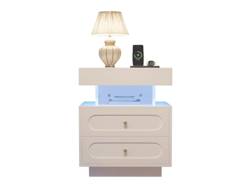  Table de nuit - truxen8 - led - 2 tiroirs - blanc - l50p40h60 cm blanc - Conforama A