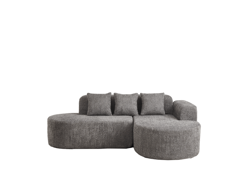  Canapé d’angle 3 places avec 3 coussins de dossier, en tissu chenille gris anthracite  - Conforama E