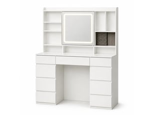 Coiffeuse 9 tiroir(s) Miroir LED intégrée avec 0 tabouret(s) inclu(s)  <strong>DESVIAE</strong> <strong></strong>  coloris blanc