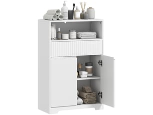 Meuble de salle de bain blanc, façade rainurée, étagère réglable, 60 x 30 x 91,5 cm