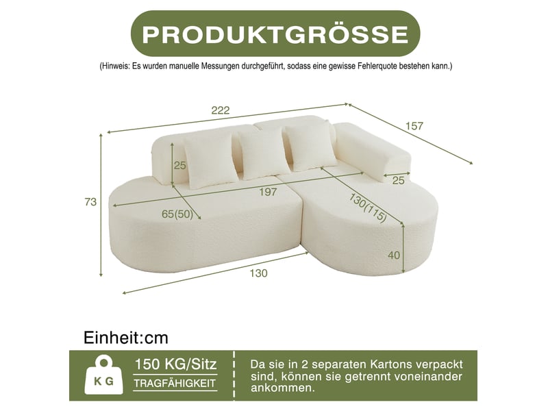  Canapé d’angle 3 places 222x157x73 cm chenille beige avec méridienne droite  - Conforama C