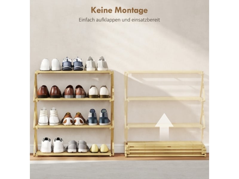  Étagère à chaussures 4 niveaux en bambou, 12 paires, entrée et couloir, 60x29x67 cm, naturel  - Conforama D