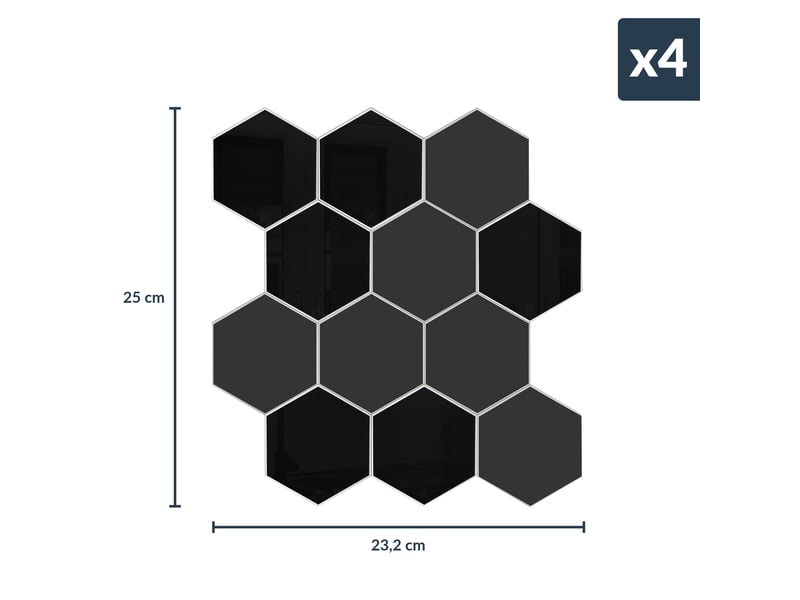  Crédence adhésive murale 3d  - effet carrelage hexagonal 4 pièces 25x25 cm  - Conforama C