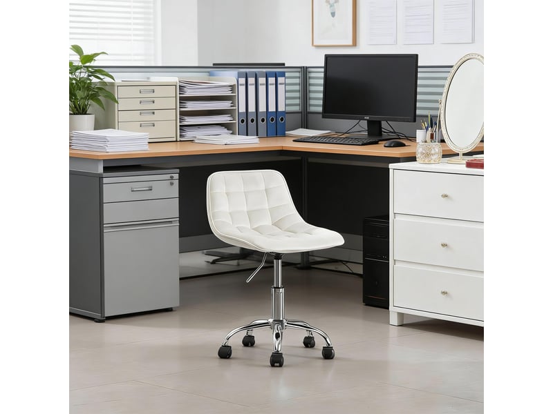  Chaise de bureau pivotante 360° réglable avec roulettes - lpospi - dossier incurvé, velours crème blanc  - Conforama B