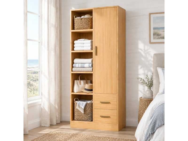 Armoire 1 porte avec 2 penderies et 2 tiroirs, 70x50x170 cm, coloris bois naturel - Conforama C
