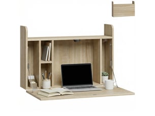 Bureau suspendu table murale table d'ordinateur murale et tablette rabattable avec rangements - 77 x 20 x 51 cm