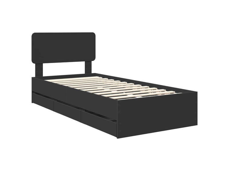  Lit simple- lit adulte -  cadre de lit avec tiroir noir 100 x 200 cm bois d’ingénierie  - Conforama C