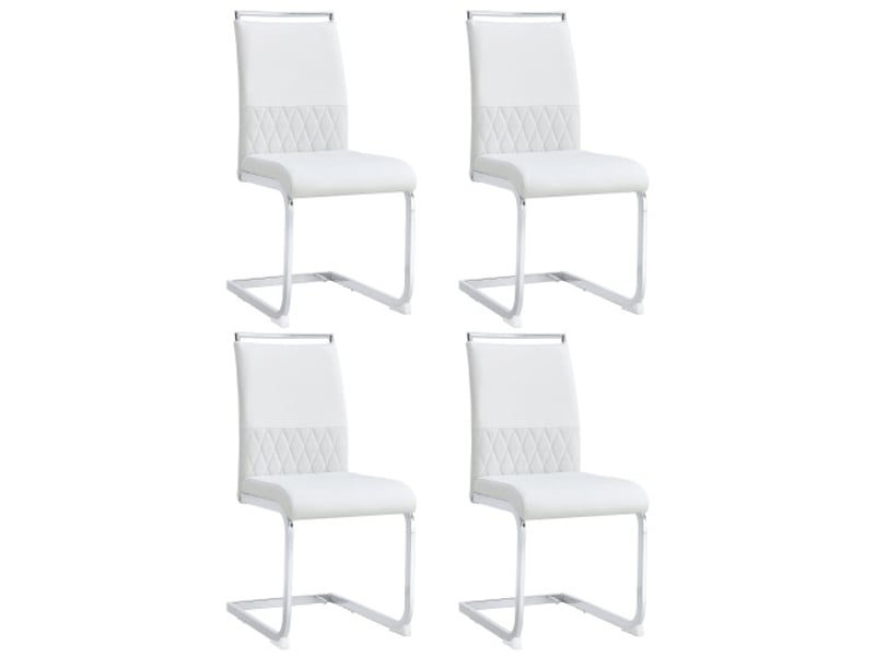  Lot de 4 chaises de salle à manger en similicuir blanc et lin avec dossiers hauts, rayures horizontales, sans accoudoirs  - Conforama A