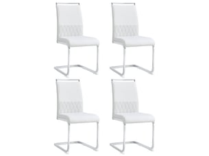 Lot de 4 chaises de salle à manger en similicuir blanc et lin avec dossiers hauts, rayures horizontales, sans accoudoirs