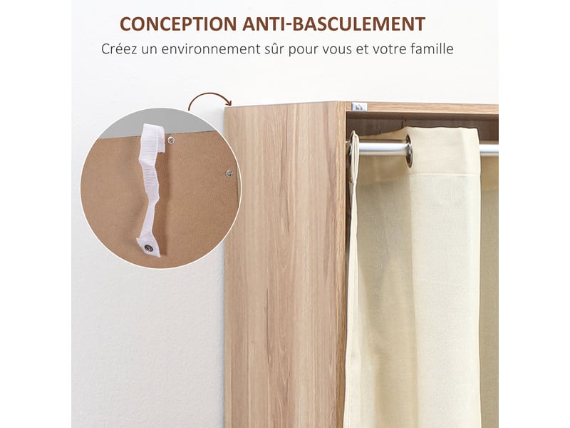  Armoire penderie armoire de rangement avec tringle rideaux 3 tiroirs en tissu amovibles naturel 105 x 48 x 160 cm  - Conforama R