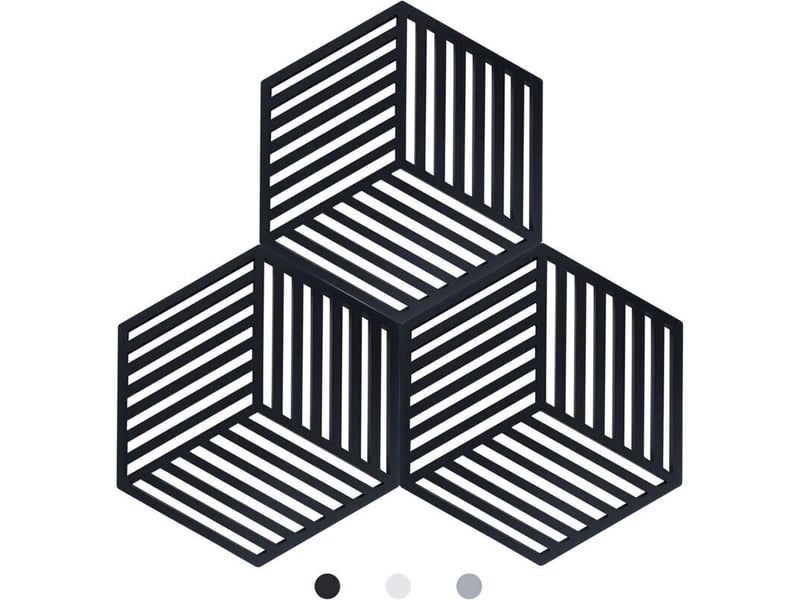  Lot de 3 dessous de plats kitchen pot coaster de protection en silicone (noir, raya hexagonal: 160x138x8mm)  - Conforama E
