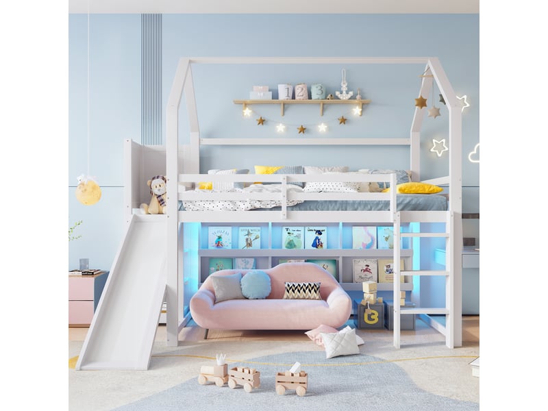  Lit mezzanine 90x200cm coloris blanc pin led lit enfant blanc - Conforama B