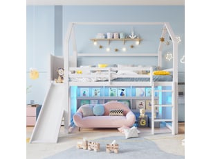 Lit mezzanine 90x200 cm <strong>MERAX</strong>  <strong>lit enfant blanc</strong> coloris blanc