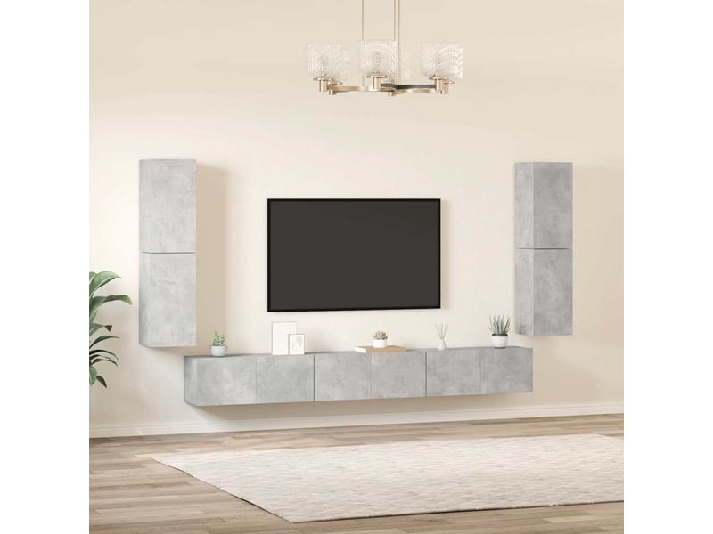  Ensemble de meubles tv - banc tv - meuble de rangement 7 pcs gris béton bois d'ingénierie  - Conforama C