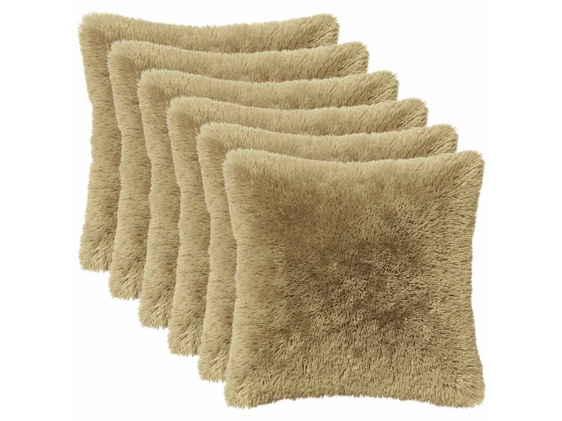  Lot de 6 coussins avec oreiller, coussins décoratifs heerlen gris clair fleece pv cf50824  - Conforama A