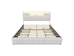 Lit avec rangement 160x200 cm <strong>Lonelyo</strong>  <strong></strong> coloris beige
