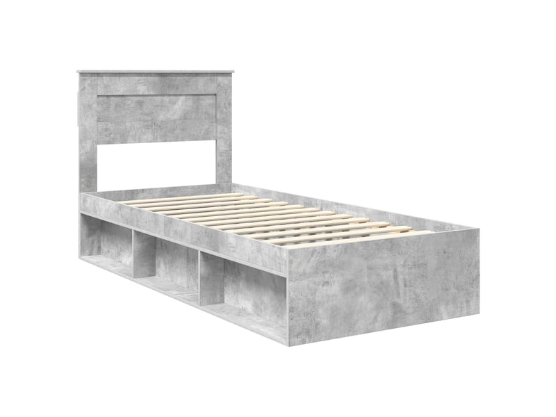 Lit simple- lit adulte - cadre de lit uni gris béton 90 x 190 cm bois de pin massif - Conforama C