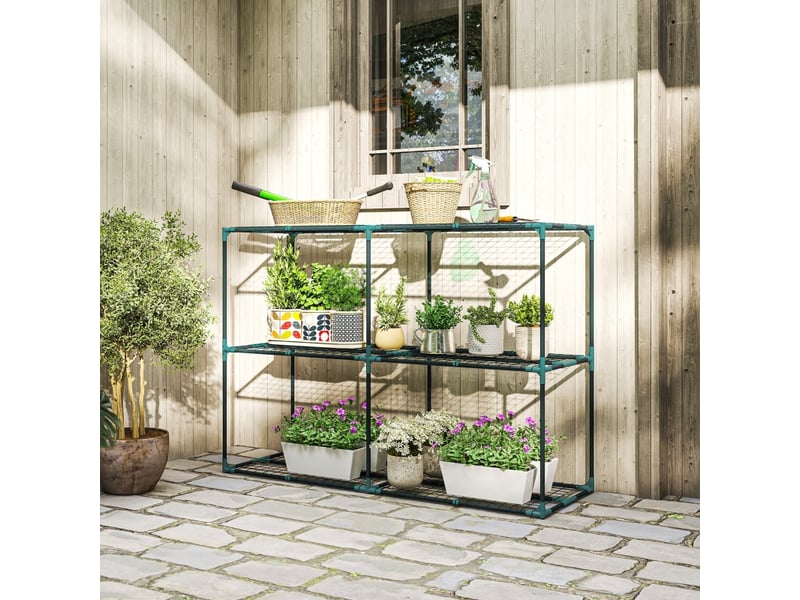  Support à plantes 3 niveaux 143x48x100 cm en acier vert foncé  - Conforama B