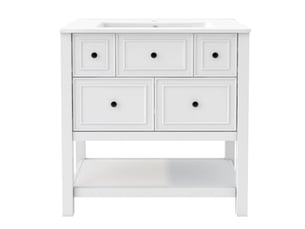 Meuble de salle de bain avec vasque céramique 5 tiroirs blanc 76x46,5x82,3 cm