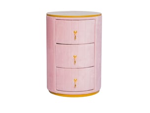 Table de chevet ronde avec 3 tiroirs pour chambre en mdf, métal et velours 40×40×52,5 cm rose