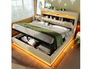 Lit coffre 140x190 cm MIVRAY    coloris beige