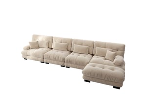Canapé modulable 4 places 406x145x81 cm, pouf mobile, effet nuage confortable, tissu chenille, brun clair