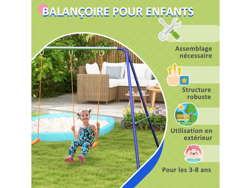  Balançoire portique balançoire pour enfants avec 2 siège de balançoire structure en métal charge max. 90 kg multicolore  - Conforama W