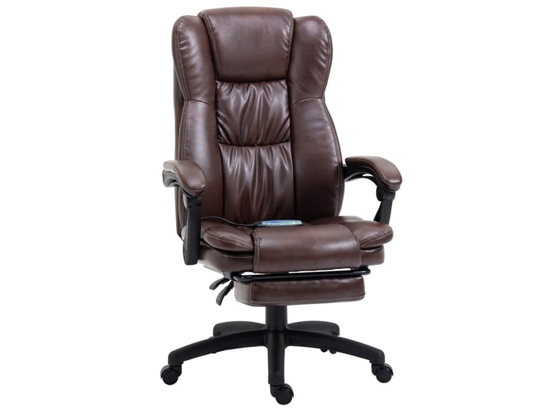  Fauteuil de bureau massant inclinable en similicuir marron avec repose-pieds  - Conforama A