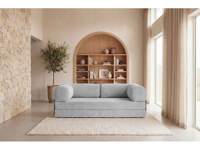  Cosima - canapé droit convertible petit velours côtelé 3 places gris clair  - Conforama D
