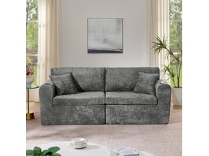 Canapé 2 places tcqpz en chenille gris 220 x 100 x 89 cm avec usb, poche latérale, porte-gobelet et coussins pour petits espaces
