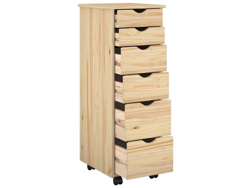  Caisson roulant de bureau, meuble de rangement 34 x 39 x 93,5 cm bois de pin massif marron  - Conforama C