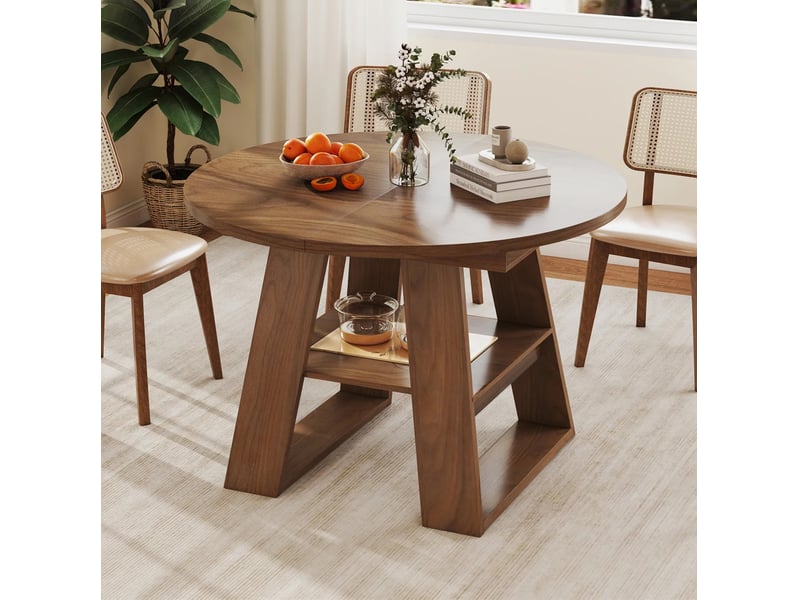  Table de salle à manger extensible pour 4 à 6 personnes avec plateau et rangement intégré en mdf noyer 150 × 110 cm  - Conforama D