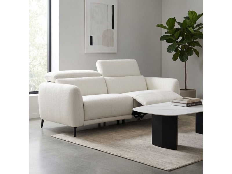  Canapé relax motorisé 3 pl en tissu chiné écru – june  - Conforama D