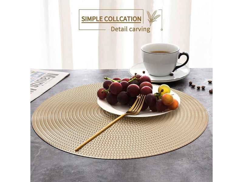  Lot de 6 sets de table, sets de table à manger, sets de table en rond lavables antidérapants en pvc résistants à la chaleur, sets de table durables résistants aux taches, 38 x 38 cm, or  - Conforama C