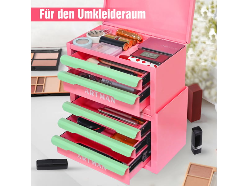  Meuble de rangement 5 tiroirs 28,5x15,8x32 cm – rose et vert – acier laminé à froid empilable compact  - Conforama D