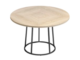 Table à manger ronde pour 4 à 6 personnes, ø 120 x 75 cm, table de cuisine avec piétement conique en métal, bois naturel