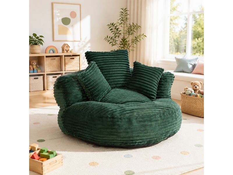 Fauteuil poire modenvie en velours côtelé vert foncé 108 x 108 x 52 cm - Conforama B