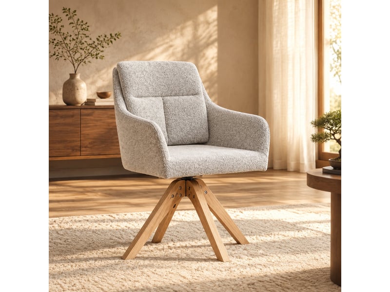 Lot de 2 chaises de salle à manger pivotantes 360° en velours structuré gris clair et bois  - Conforama D