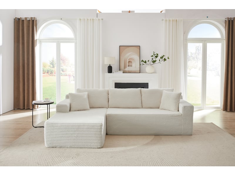  Canapé d’angle modulaire 252.5x163x65 cm 4 places chaise longue blanc  - Conforama A