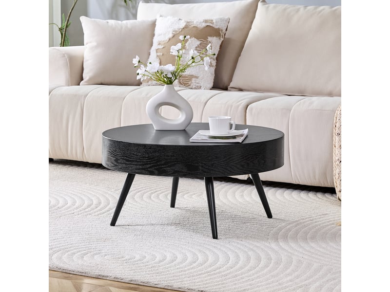  Table basse ronde avec pieds réglables antidérapants - lpospi - design minimaliste, mdf et métal noir  - Conforama C