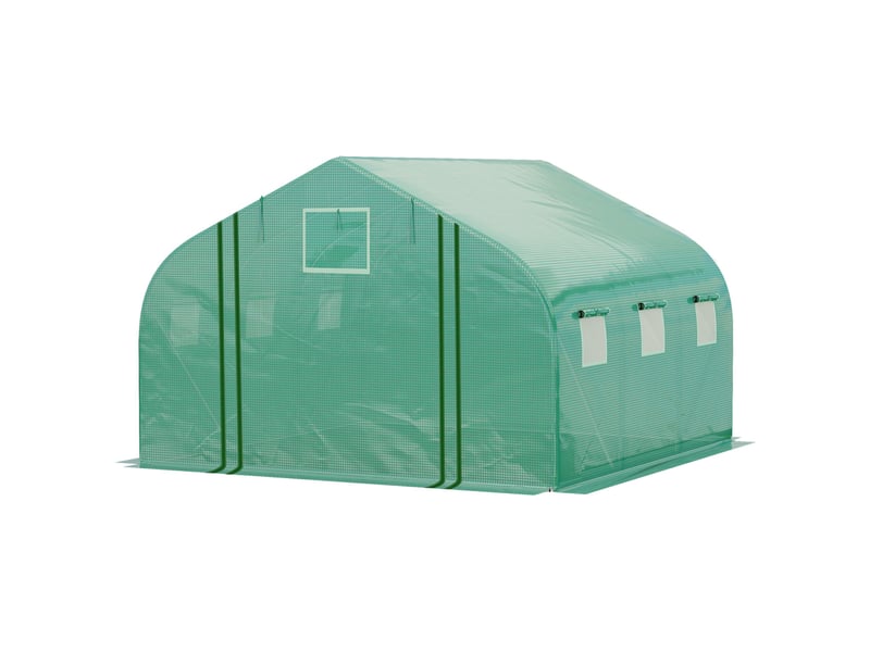  Serre tunnel de jardin grande 3.5 x 3 x 2 m - 6 fenêtres et porte zippée enroulable - acier galvanisé pe haute densité vert  - Conforama B