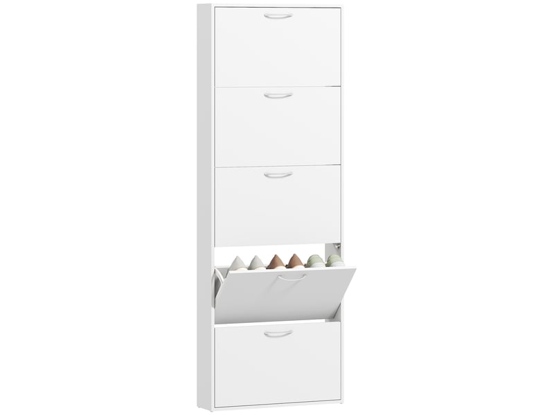  Étagère à chaussures en bois anti-basculement à 5 portes, 65 x 17 x 180,5 cm, blanche  - Conforama A