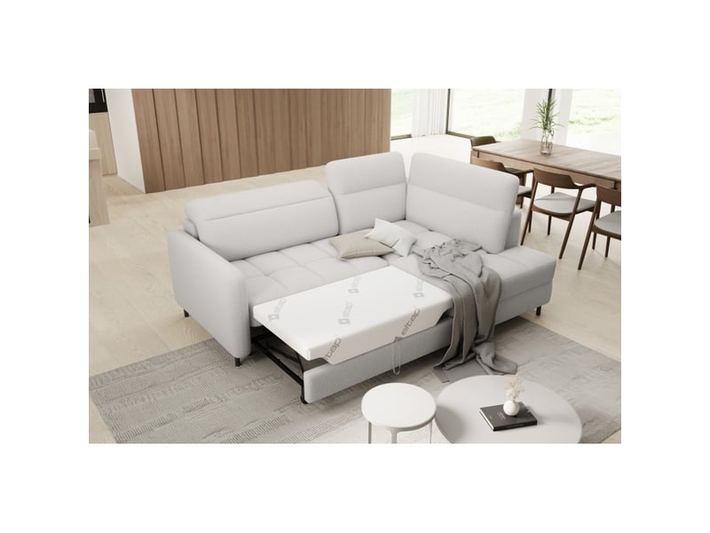  Canapé d'angle droit convertible barnea 208 cm blanc chenille avec rangement  - Conforama B